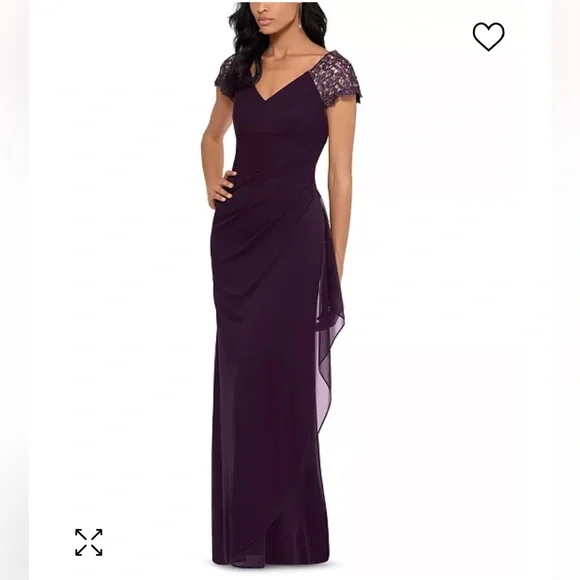 chinese dress ladies Xscape Evenings "Jill" Off the Shoulder Long Lace Gown 4618X